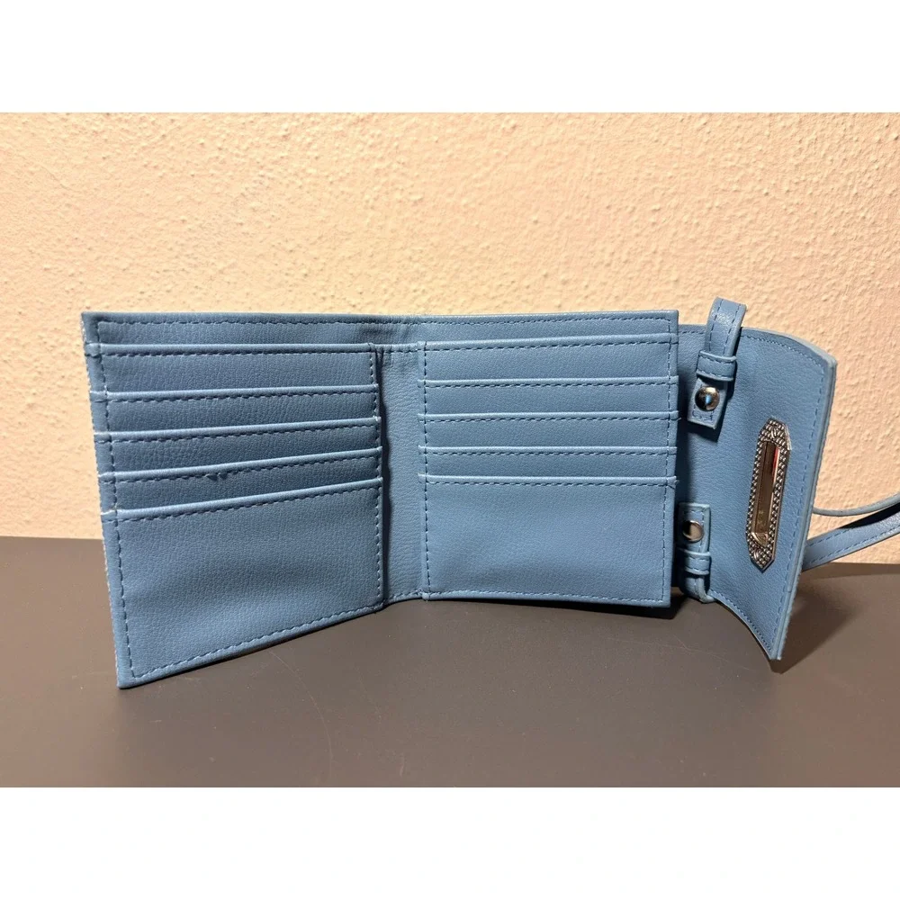 Unbranded Floral Denim Crossbody Wallet Women Small Blue Excellent Y2K Acid Wash